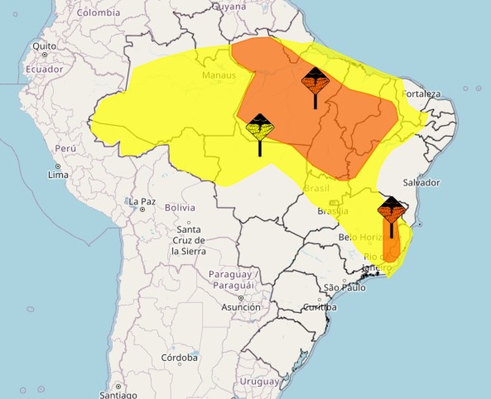 Inmet alerta para chuvas intensas e acumulado de chuva nesta sexta-feira — Foto: Reprodução