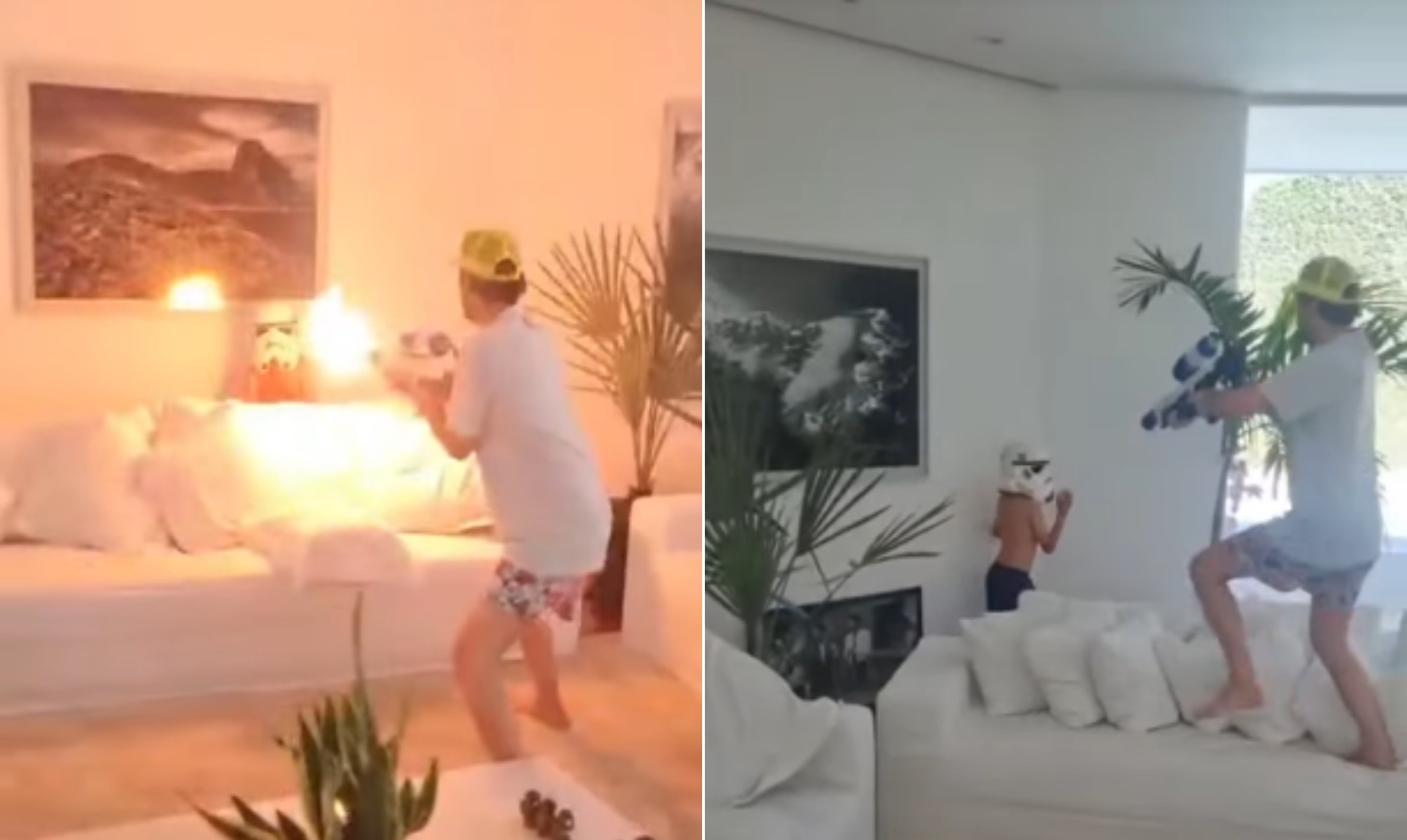 Luana Piovani se choca com vídeo do filho Dom correndo de lança-chamas, em 'brincadeira' de amigo de Pedro Scooby