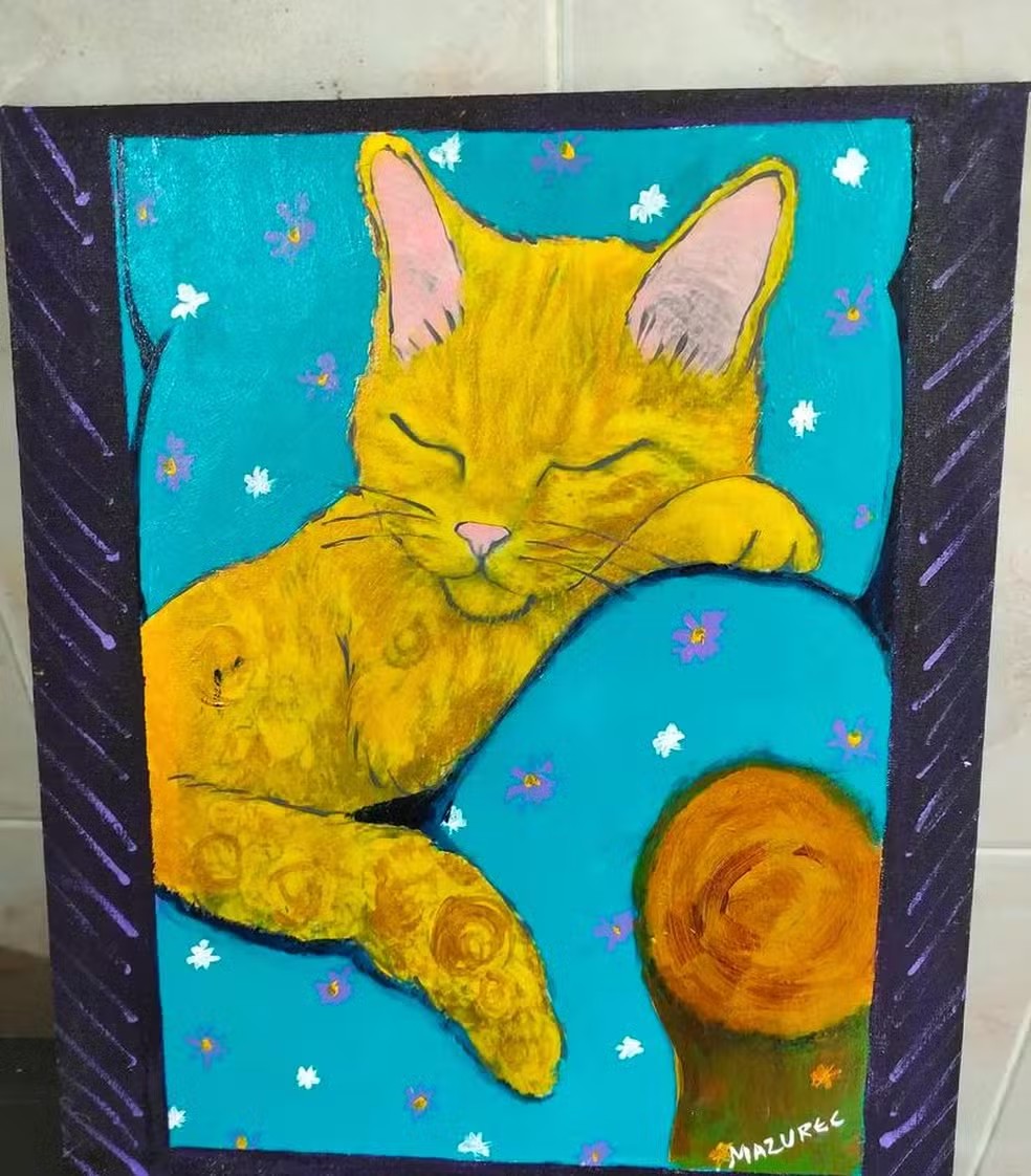 Quadro de Lucimere Mazurec, fundadora do Museu do Gato. — Foto: Reprodução / Instagram