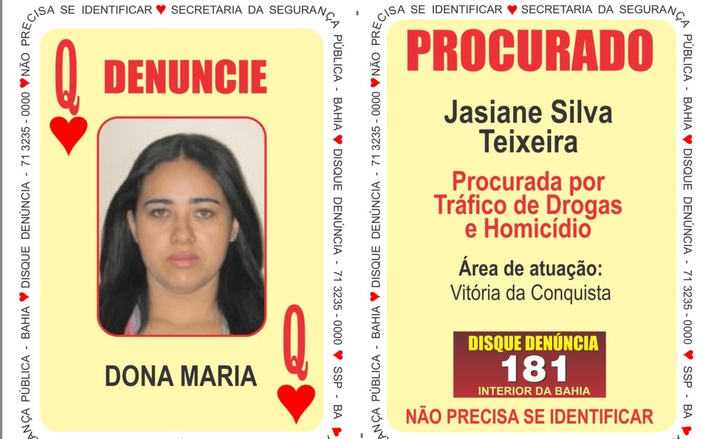 Cartaz de Dona Maria, a "dama de copas" do Baralho do Crime — Foto: Divulgação/SSP-BA