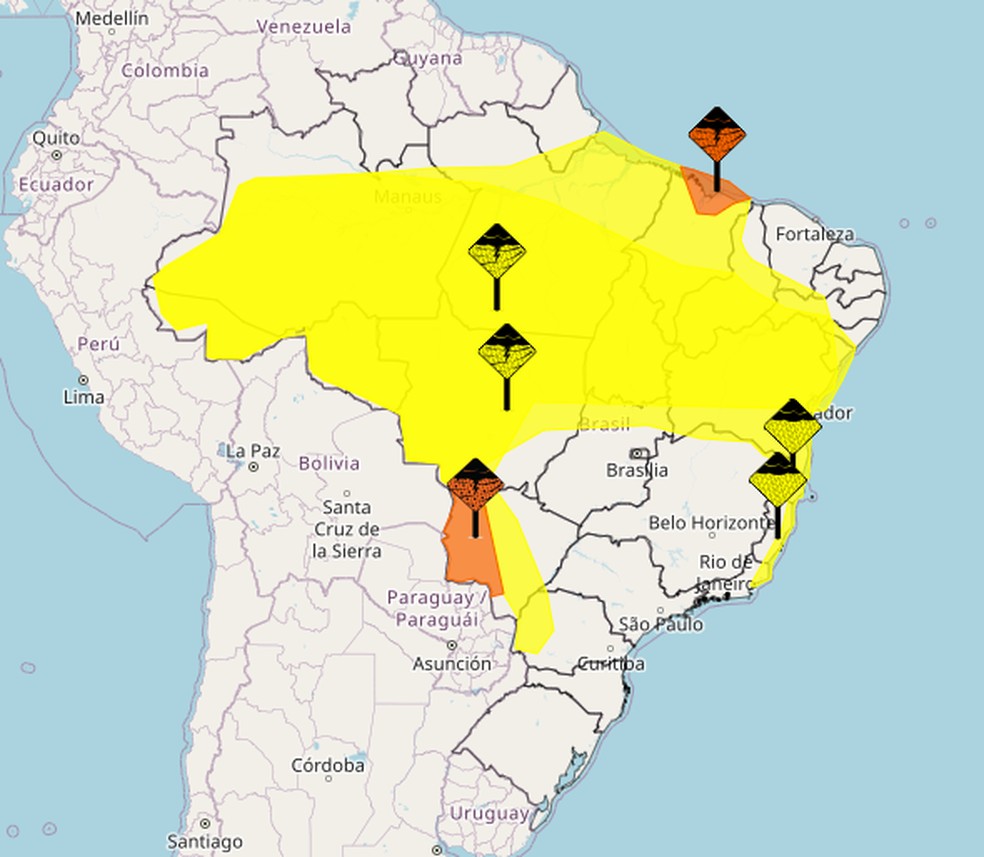 Alertas do Inmet para este sábado — Foto: Inmet