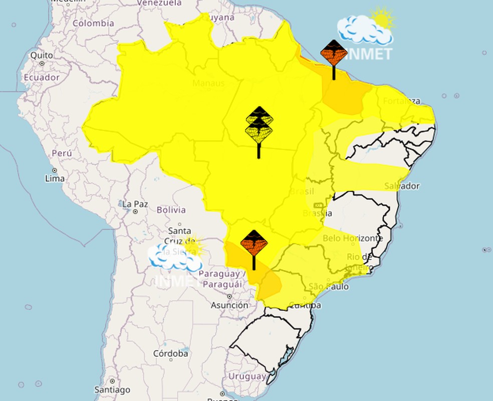 Alertas do Inmet para esta quinta-feira — Foto: Inmet