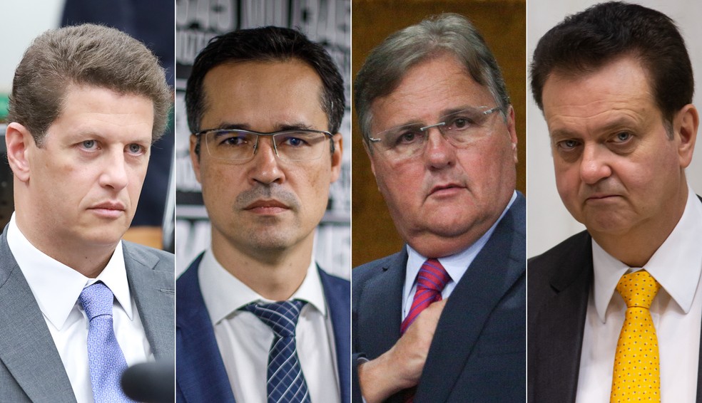 Da esquerda para a direita: Ricardo Salles, Deltan Dallagnol, Geddel Vieira de Lima e Gilberto Kassab — Foto: Fotos de arquivo