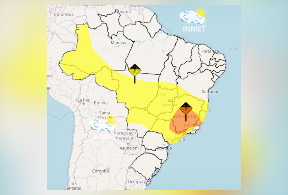 Inmet alerta para chuvas intensas nesta quinta-feira — Foto: Reprodução/Inmet