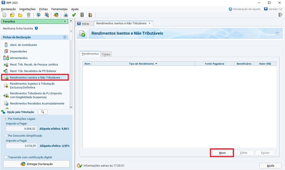 Como declarar isenção sobre aposentadoria — Foto: Reprodução / IRPF 2025