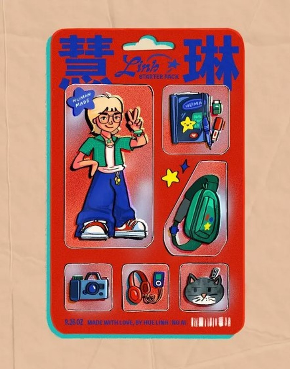 'Human made': Ilustração feita por designer reage à febre dos bonecos por IA — Foto: Reprodução