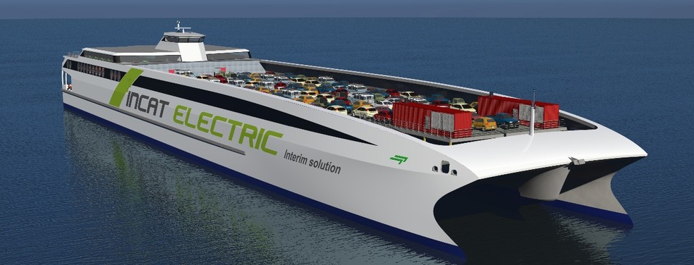 Austrália lança o maior navio elétrico do mundo com 130 metros e zero emissões — Foto: INCAT
