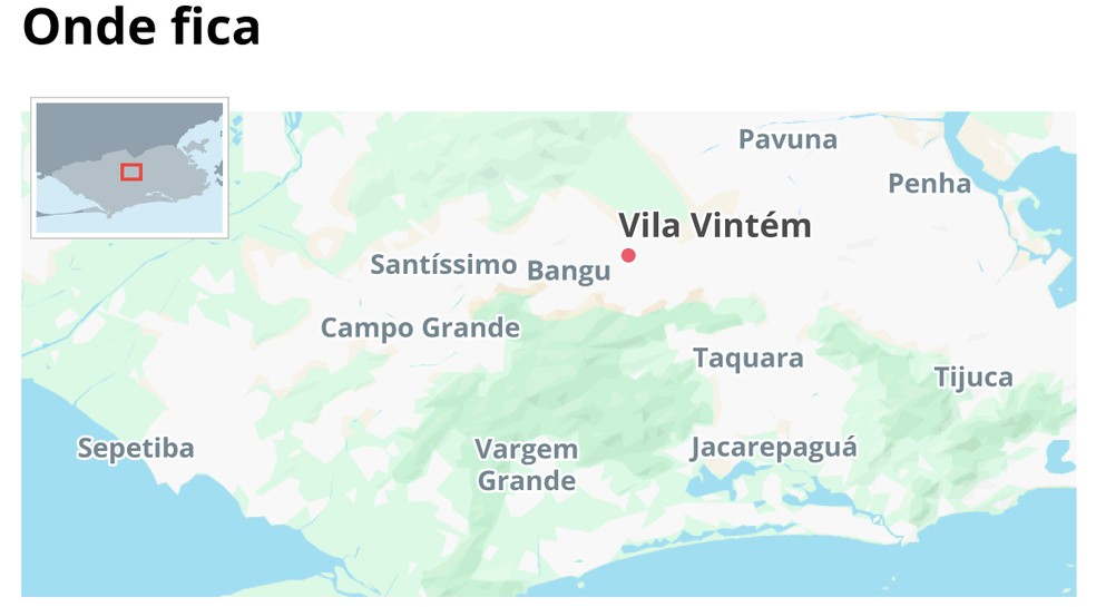 Onde fica a Vila Vintém? Comunidade está localizada na Zona Oeste do Rio — Foto: Editoria de Arte