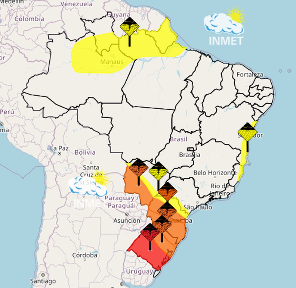 Alertas do Inmet para esta sexta-feira — Foto: Inmet