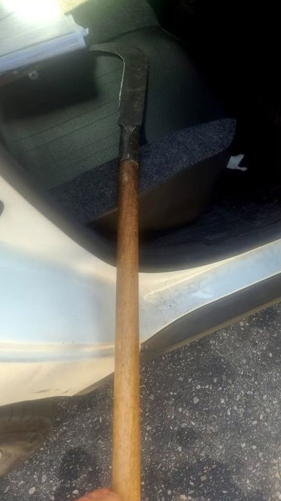 Foice usada por homem baleado na porta do Aeroporto Santos Dumont — Foto: Reprodução