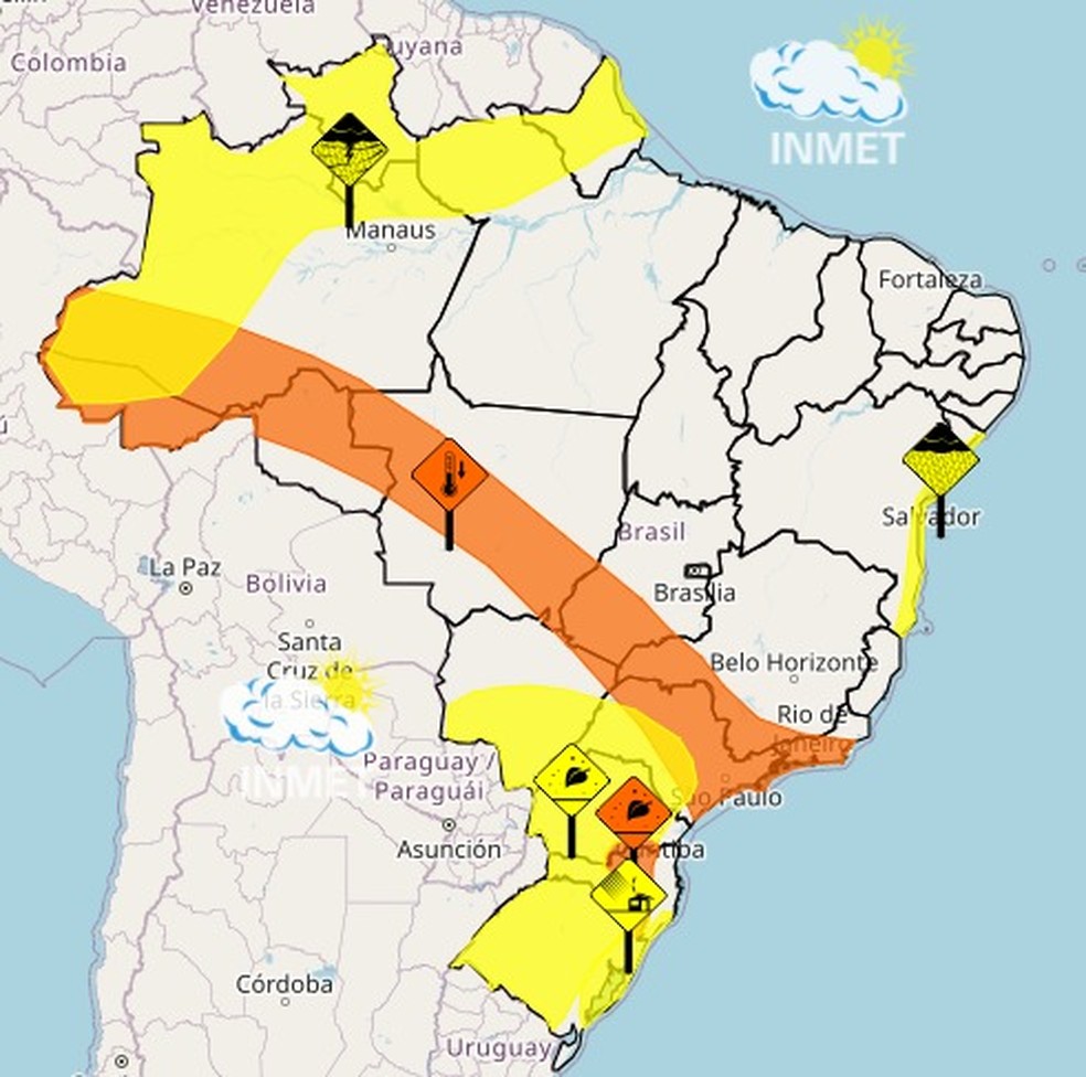 Alertas do Inmet para esta sexta-feira — Foto: Inmet