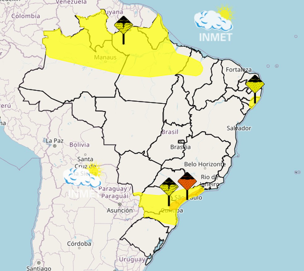 Alertas do Inmet para esta sexta-feira — Foto: Inmet