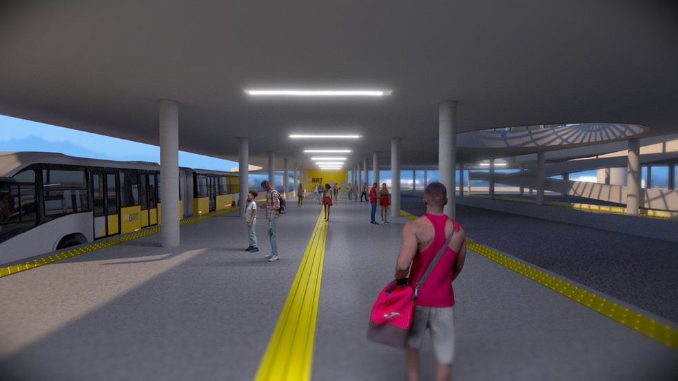 Terminal Bairro Imperial Santa Cruz será construído em três pavimentos, planejados para aproveitar a iluminação e a ventilação naturais, como mostra a projeção (foto) — Foto: Divulgação / Prefeitura do Rio