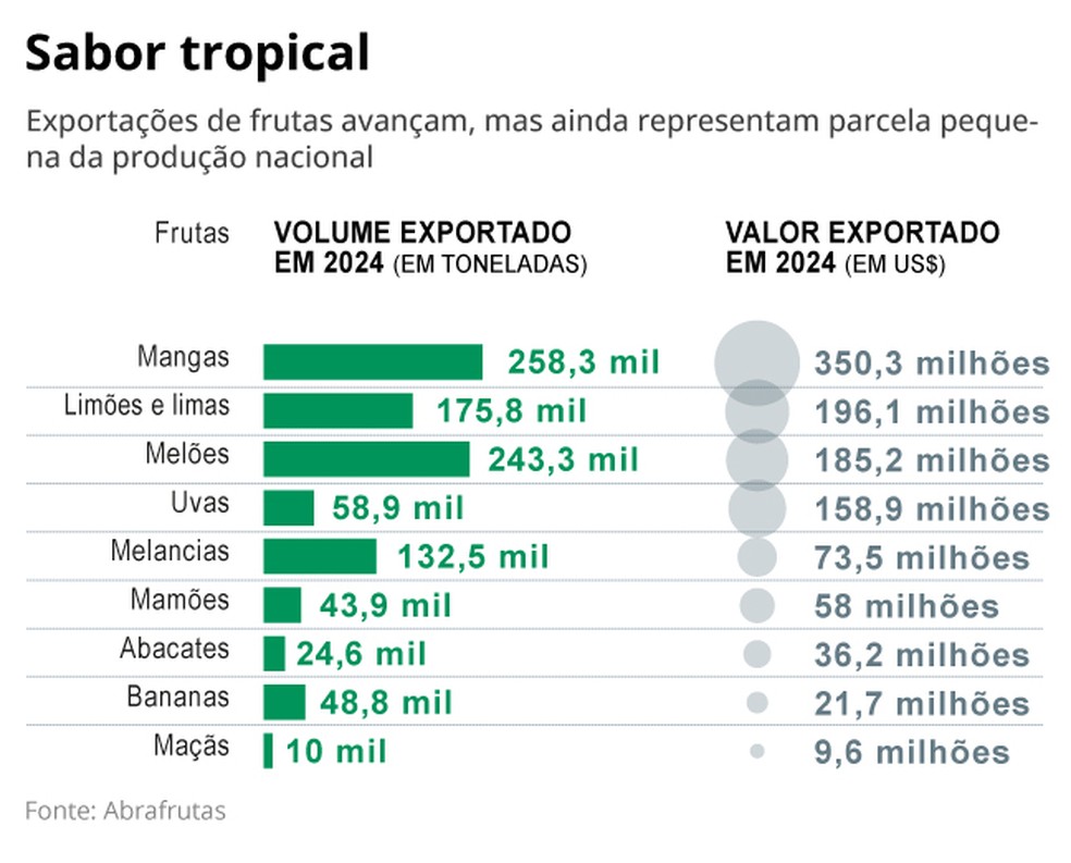 Exportações de frutas para a China — Foto: Editoria de Arte / O Globo