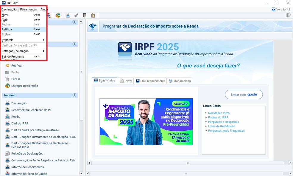 Como fazer retificação do Imposto de Renda 2025 — Foto: Reprodução / IRPF 2025