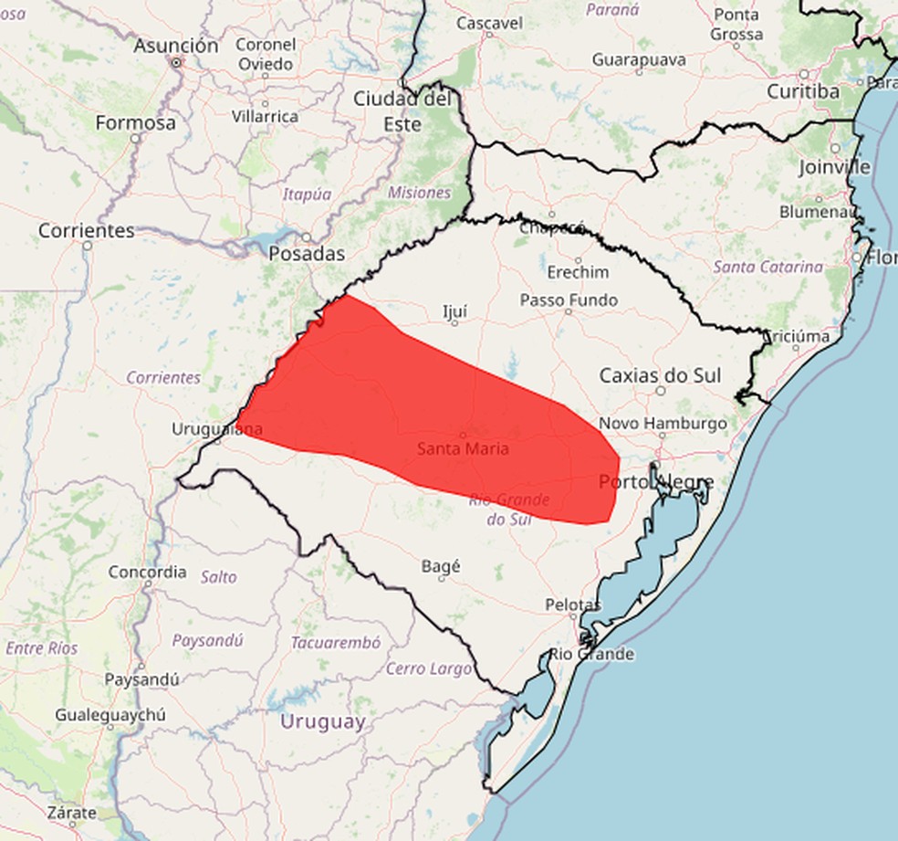 Alerta de grande perigo atinge interior do Rio Grande do Sul — Foto: Reprodução