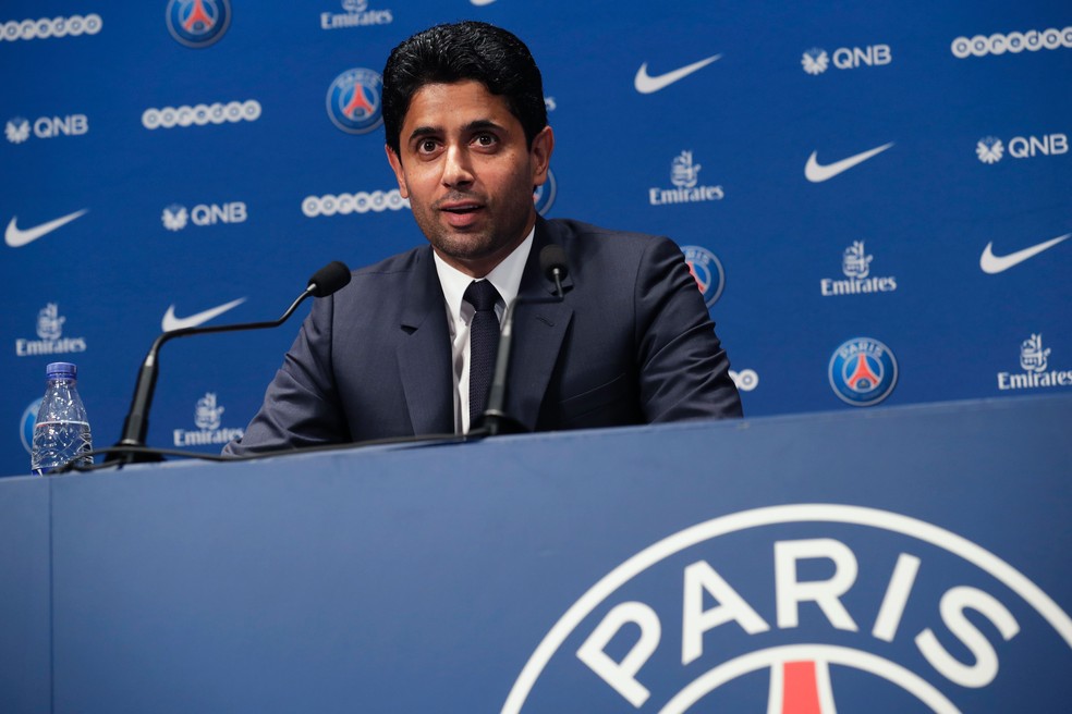 Nasser Al-Khelaifi é presidente do PSG — Foto: Thomas Sanson/AFP