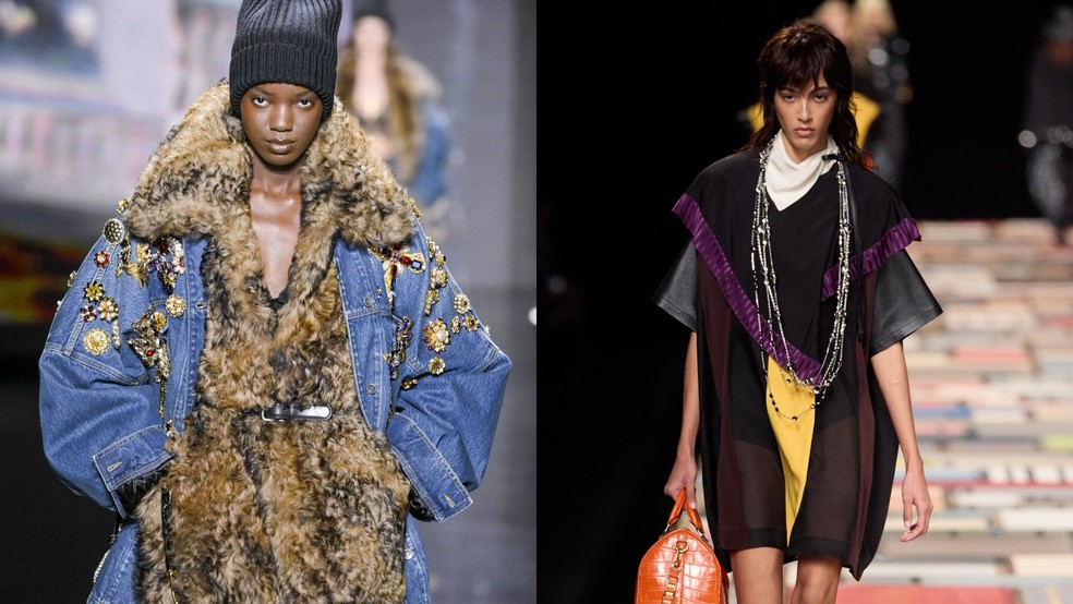 Mix de texturas marca o inverno 2025 da Dolce e a primavera da Louis Vuitton — Foto: Getty Images