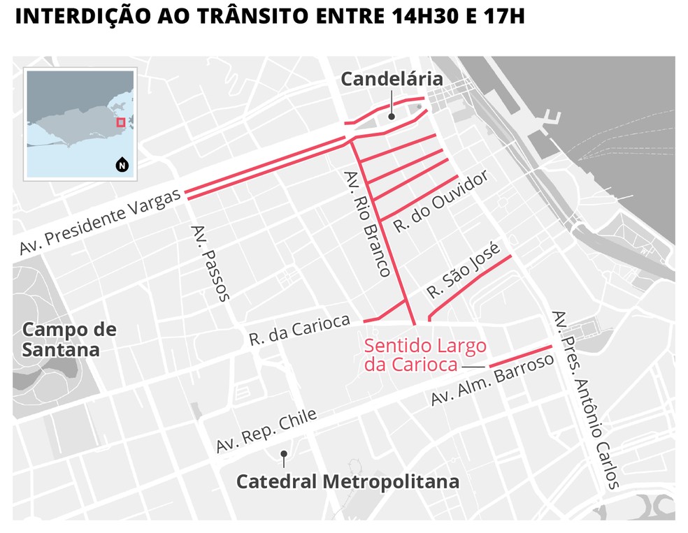 Corpus Christi provoca mudanças no trânsito no Centro do Rio — Foto: Editoria de arte