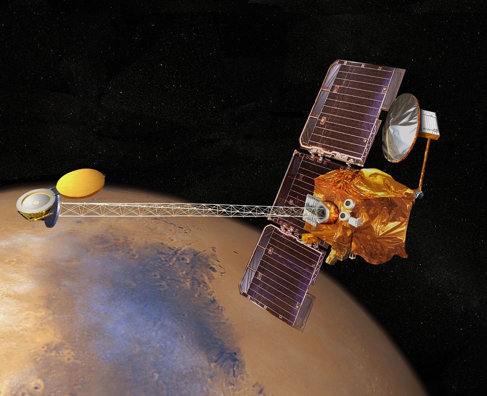 A nave Mars Odyssey: Lançada em 2001, ela continua a operar e a enviar informações sobre Marte — Foto: Nasa