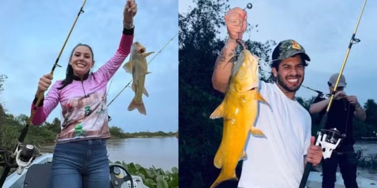 Zé Felipe e Ana Castela se divertiram em pescaria no Pantanal — Foto: Reprodução Instagram