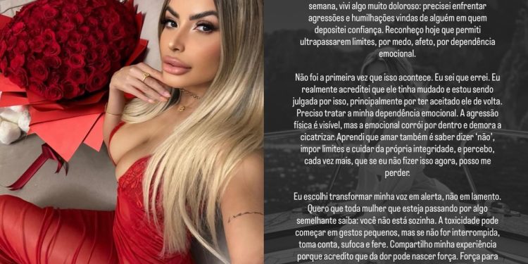 Janaína Prazeres publica carta sobre dependência emocional após violência do namorado — Foto: Reprodução Instagram