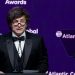 O presidente argentino, Javier Milei, discursa durante a cerimônia de premiação do Atlantic Council Global Citizen Awards, em Nova York — Foto: Bloomberg