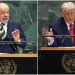 O presidente brasileiro Lula e o presidente americano Donald Trump discursaram na abertura da Assembleia da ONU — Foto: AFP