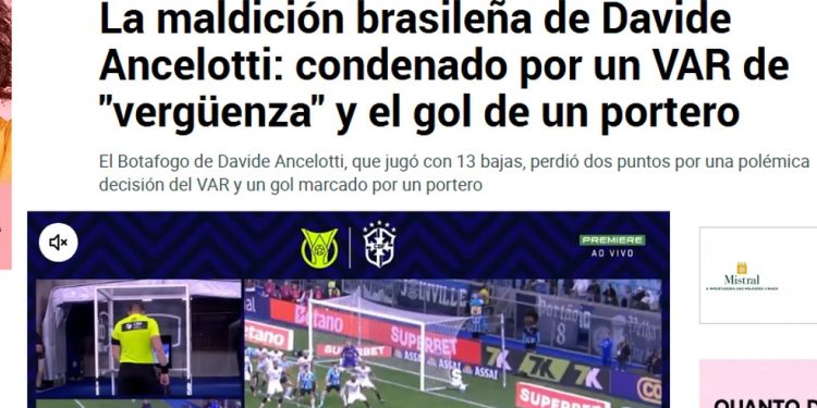Publicação do Marca sobre Ancelotti, do Botafogo — Foto: Reprodução
