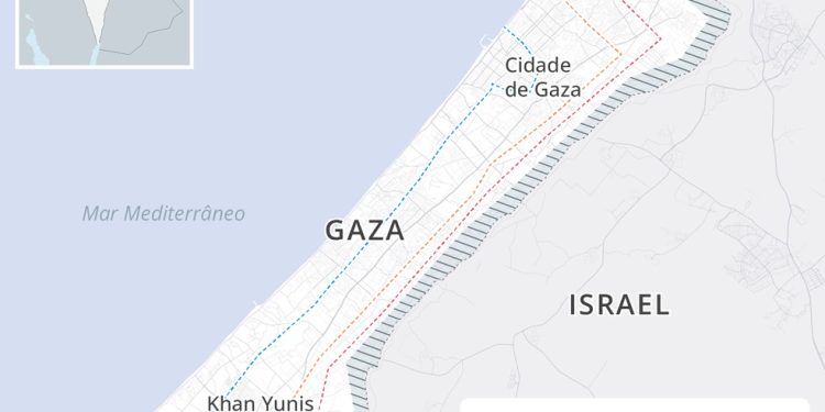 Proposta de retirada das Forças Armadas de Israel da Faixa de Casa, sob termos do plano de Trump — Foto: Arte/O GLOBO