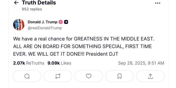 Publicação de Donald Trump em sua plataforma, Truth Social, antes da visita do primeiro-ministro israelense, Benjamin Netanyahu, à Casa Branca — Foto: @realDonaldTrump