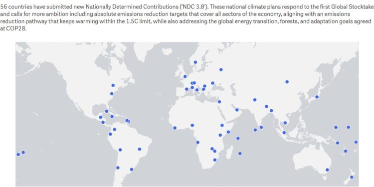 Painel da ONU aponta que 56 países já submeteram as NDCs (reprodução da tela às 22h do dia 30 de setembro) — Foto: Reprodução