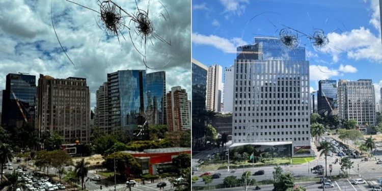 Prédio atingido por disparo de arma de fogo na Faria Lima, São Paulo — Foto: Reprodução