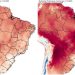 Previsão da temperatura mínima (esquerda) e máxima (direita) para sábado, 10 de outubro — Foto: Reprodução / Inpe