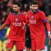 PSG, de Khvicha Kvaratskhelia (direita), massacrou o Bayer Leverkusen — Foto: FRANCK FIFE / AFP