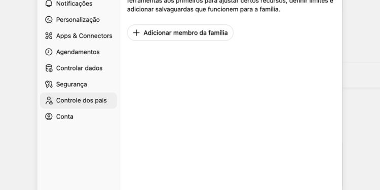 Controle parental pode ser acessado por qualquer usuário do ChatGPT — Foto: Reprodução/ChatGPT