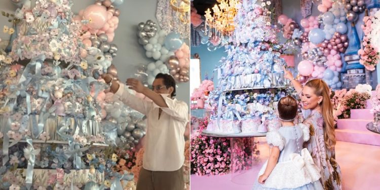 O bolo gigante, com cinco mil flores, da festa de aniversário de 3 anos de Maria Flor, filha da influenciadora digital Virginia Fonseca — Foto: Reprodução/Instagram
