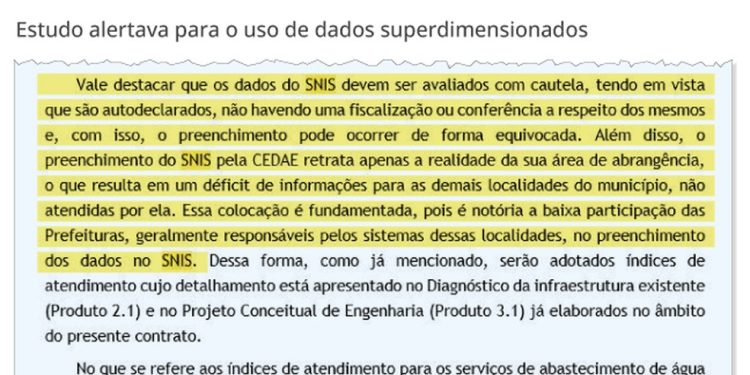 Trecho de relatório anexado em edital da Cedae — Foto: Editoria de Arte