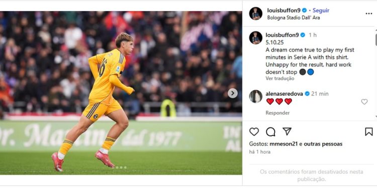 Louis Buffon celebra estreia na primeira divisão do Campeonato Italiano — Foto: Reprodução