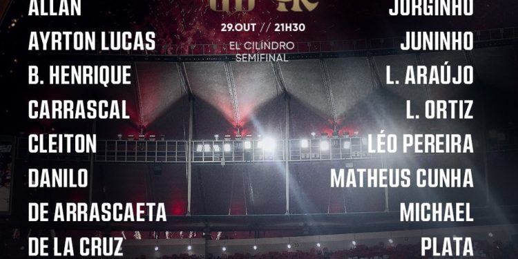 Flamengo divulga relacionados para jogo contra Racing na Libertadores — Foto: Reprodução