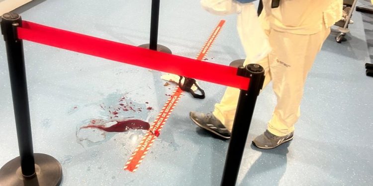 Local na recepção do hospital onde Levi bateu com a cabeça — Foto: Frederico Werpel Fernandes/divulgação