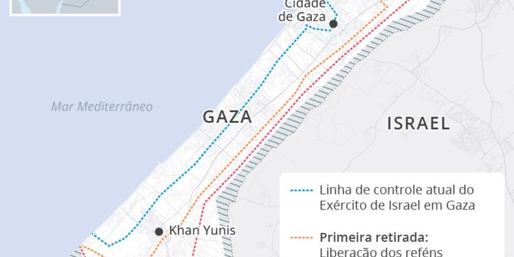 Plano de retirada das Forças de Israel em Gaza — Foto: Editoria de Arte / O Globo