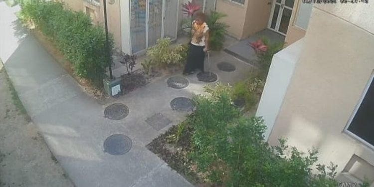 Imagem de Laura deixando o prédio no dia do desaparecimento — Foto: Reprodução