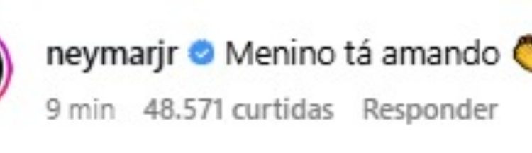 Neymar comentou post de Virgínia Fonseca e Vini Jr. — Foto: Reprodução Instagram