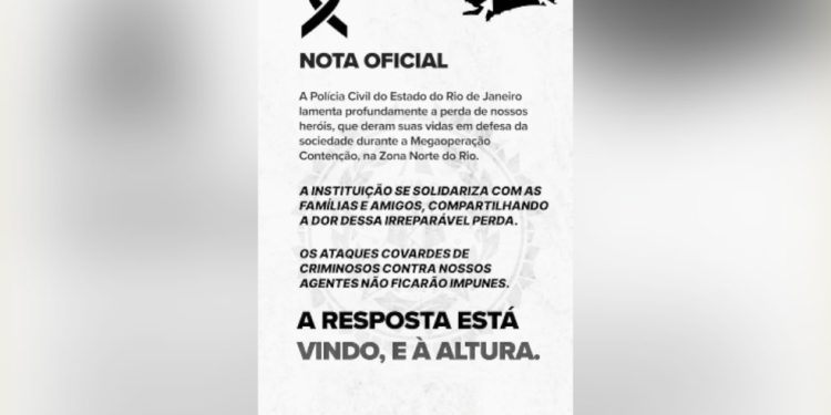 Perfil da polícia civil dispara que a " aresposta está vindo, e à altura", sobre morte de policiais em confronto — Foto: Reprodução