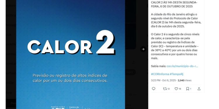 Centro de Operações informou sobre as altas temperaturas na tarde desta segunda (6) — Foto: Reprodução