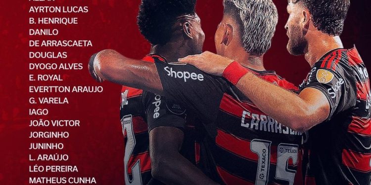 Relacionados do Flamengo para o jogo contra o Fortaleza — Foto: Reprodução