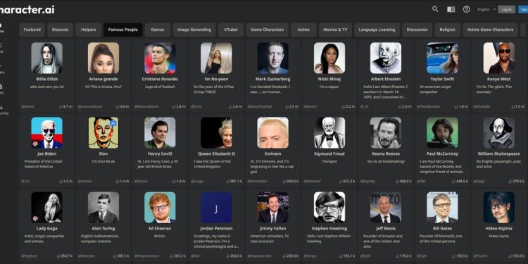 Character AI permite ao usuário conversar com chats que simulam cenários ou personagens. — Foto: Reprodução / Character AI
