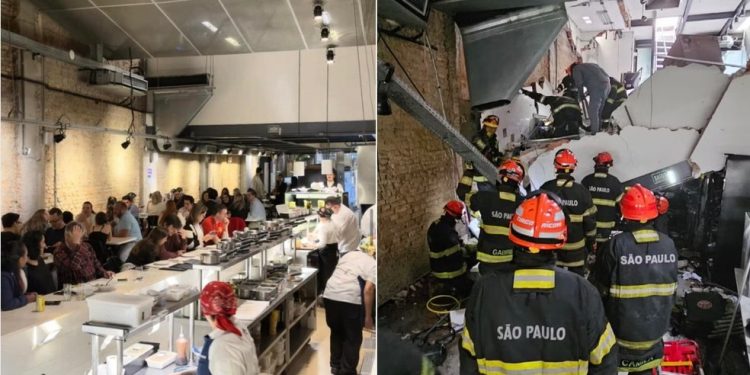 Antes e depois restaurante Jamile — Foto: Reprodução/Corpo de Bombeiros de SP