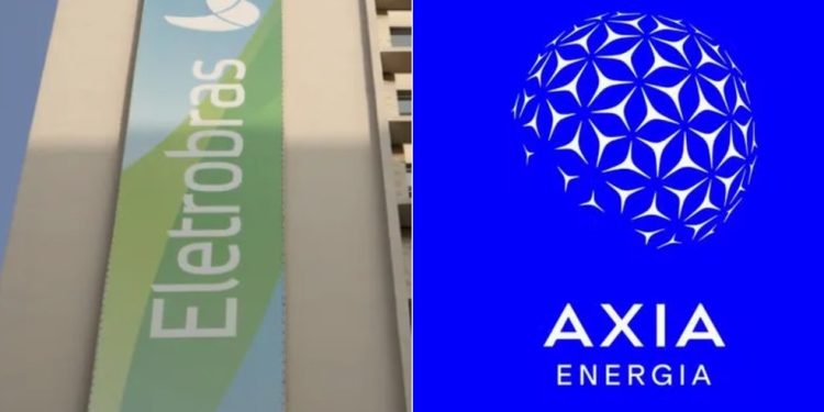 Logo da Eletrobras e da Axia Energia — Foto: Montagem com foto da Bloomberg e de divulgação